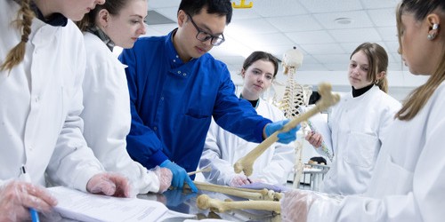 Students working in a laboratory class with a member of staff